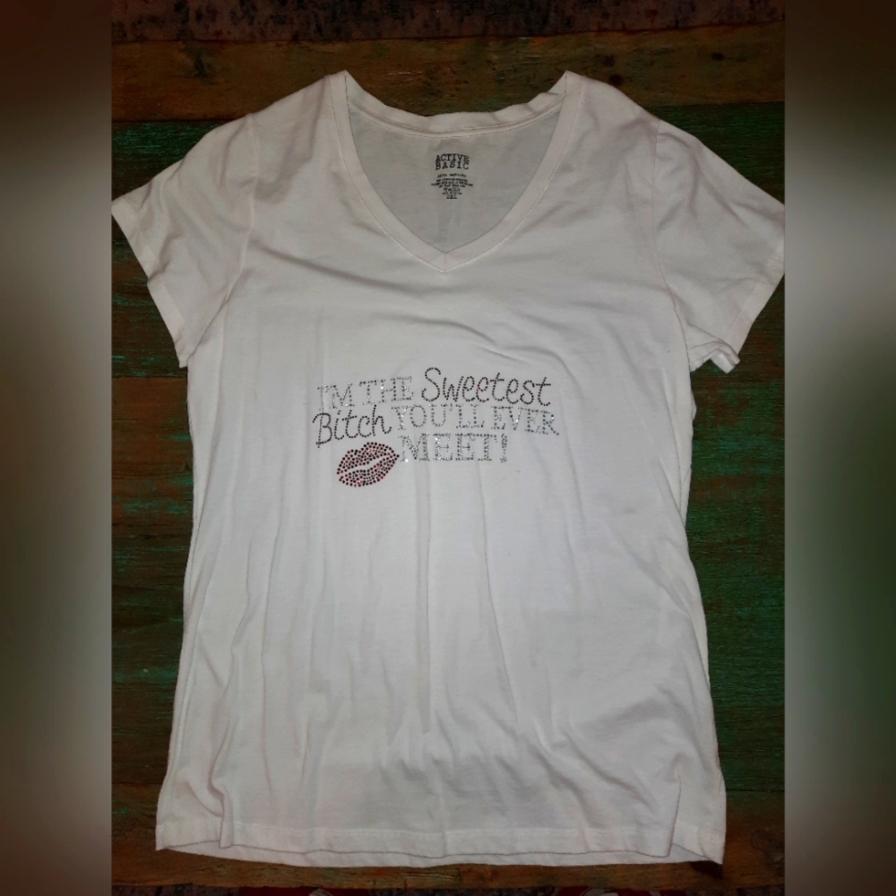 $ Women's 2x sassy, short sleeve T "I'm the sweetest *i*ch you'll ever meet"